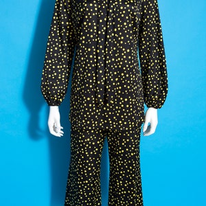 Slinky & Cool Vintage 60s 70s Black and Yellow Polka Dot 2-Piece Set of Pants and Tunic Top with Pussybow image 6