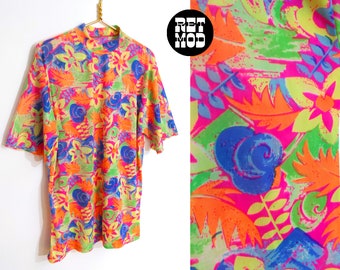 Fantastico top in nylon oversize Flower Power vintage NEON