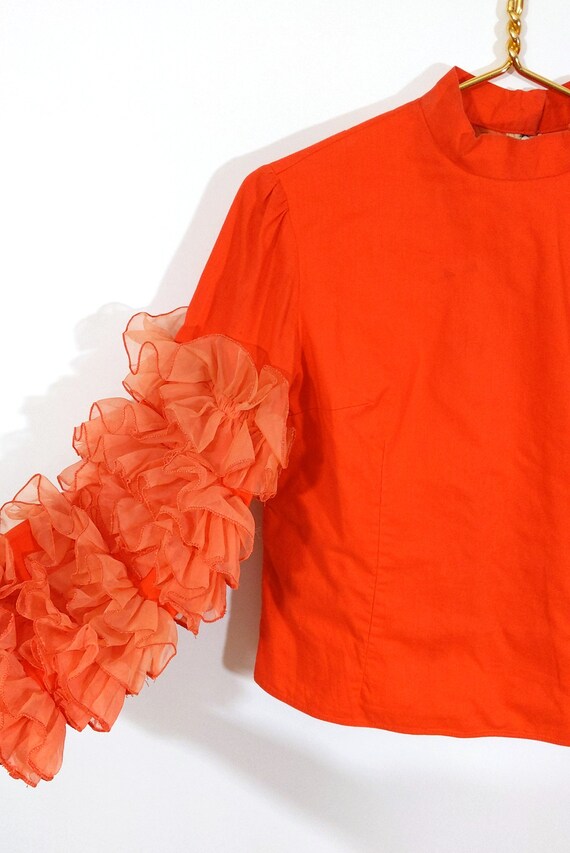 INSANE Vintage 60s 70s Bright Orange Cotton Shirt… - image 6