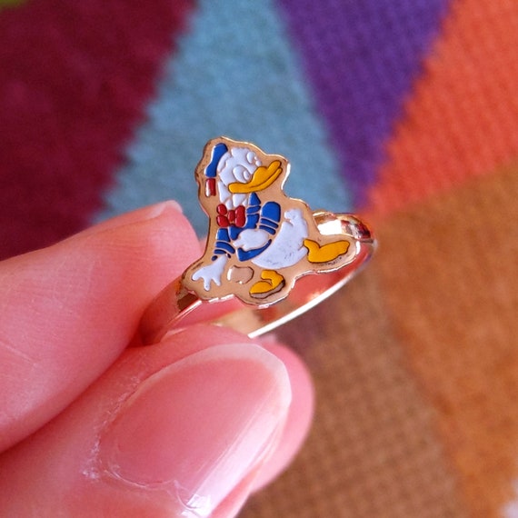 Cute Donald Duck Novelty Vintage 70s 80s Gold Ring - image 3