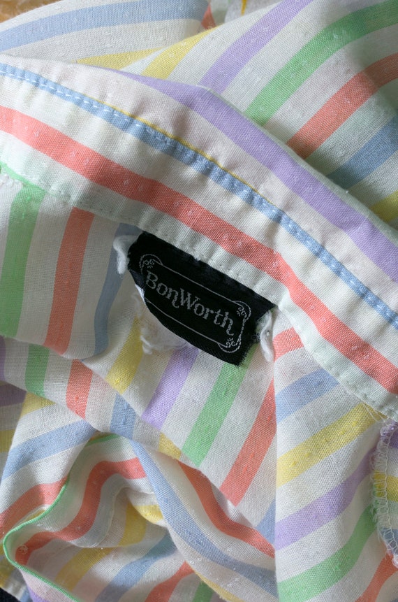 Cool Vintage 80s Pastel Rainbow Stripe Button Dow… - image 8