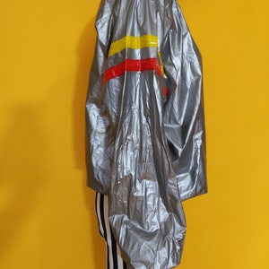 Rad Vintage 80s Gray Rain / Warm-Up Pullover Vinyl Jacket Top with Red Yellow Stripes image 7