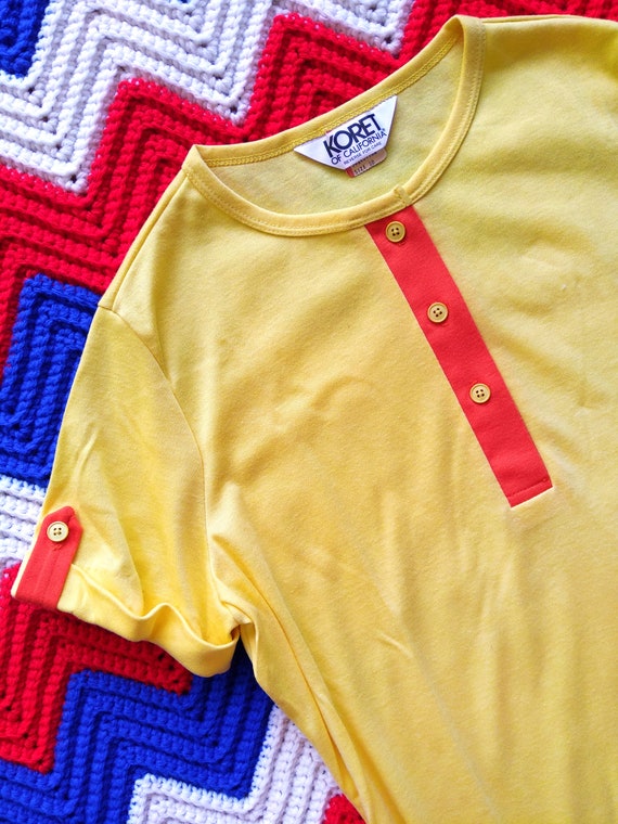 DEADSTOCK Vintage 70s 80s Yellow T-Shirt with Ora… - image 7