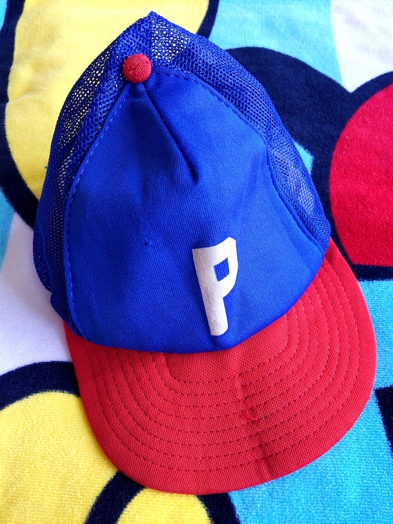 Vintage 60s 70s Blue Red Color Block Baseball Hat… - image 2