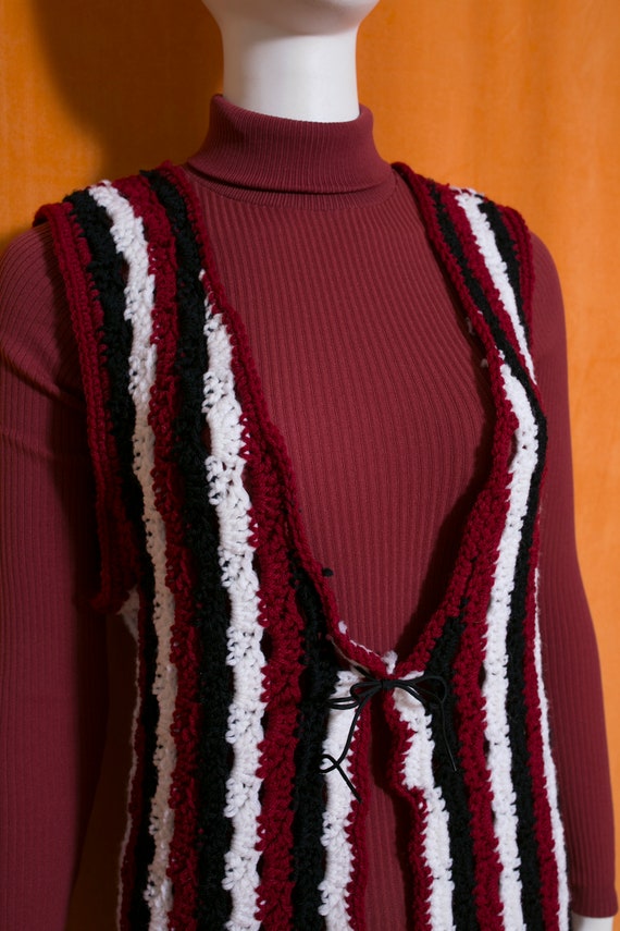 Retro Vintage 70s Maroon Black White Stripe Croch… - image 4