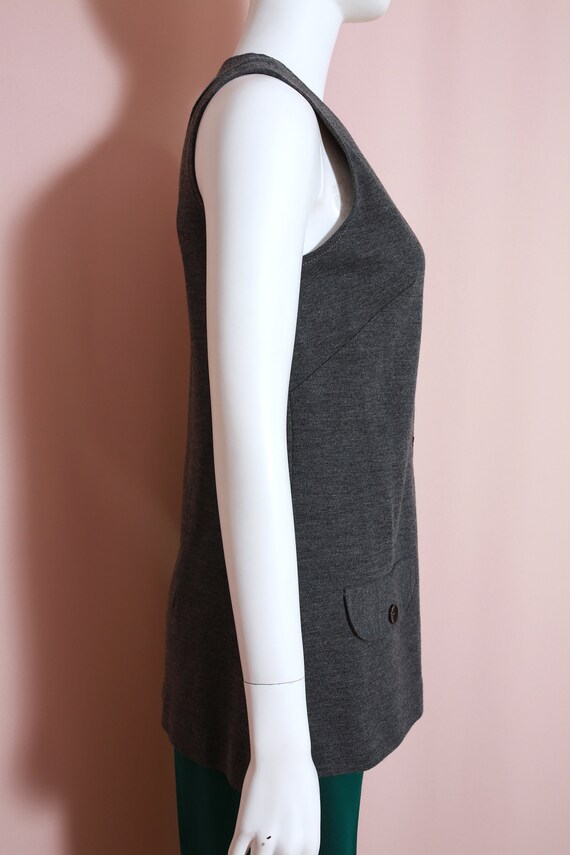 Mod Vintage 60s 70s Gray Heather Long Vest Top - image 7