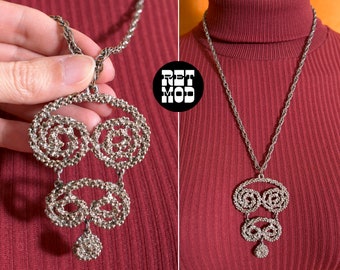 Gorgeous Vintage 70s Silver Curls Articulated Pendant Necklace