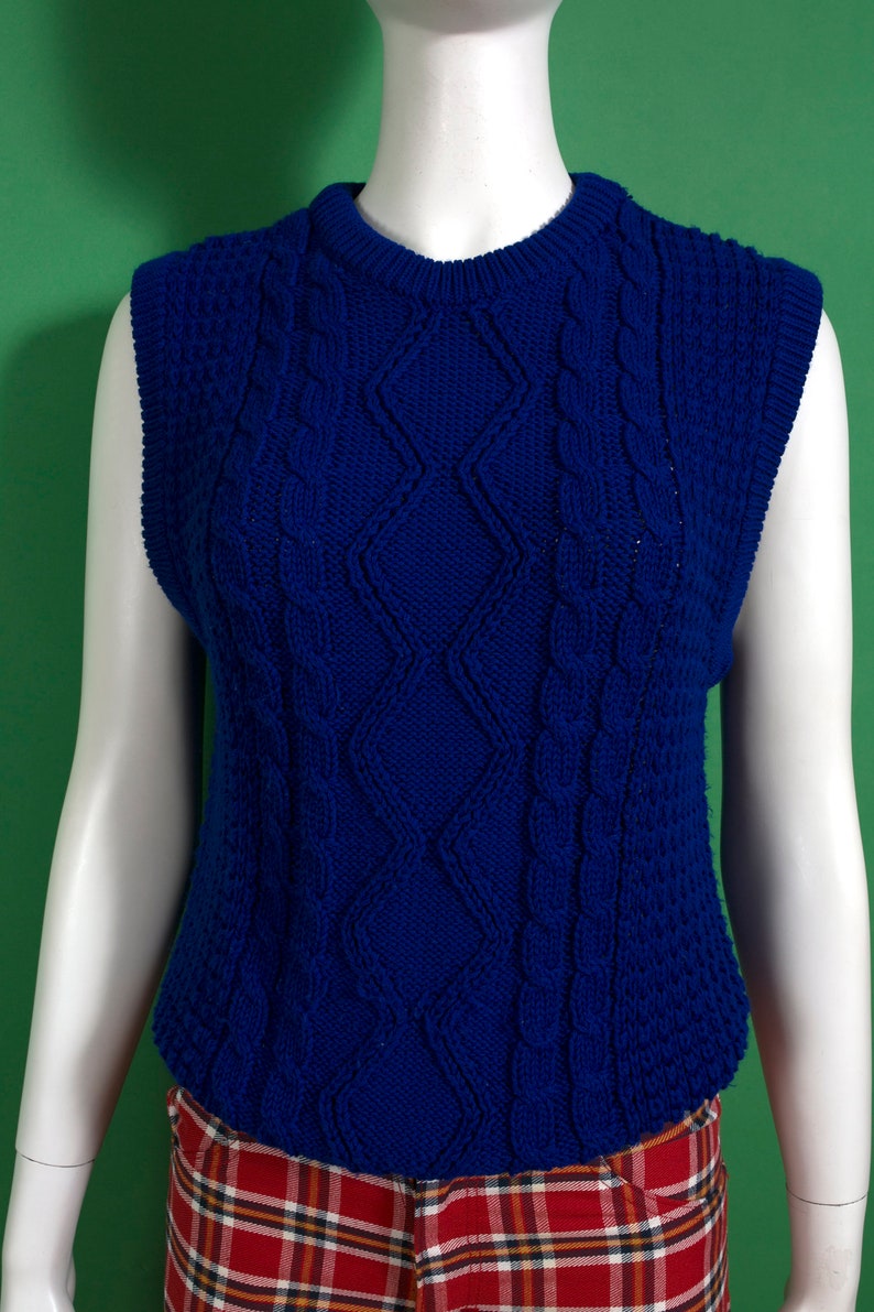 Rich Vintage 80s Deep Blue Sweater Vest Great for Layering image 3