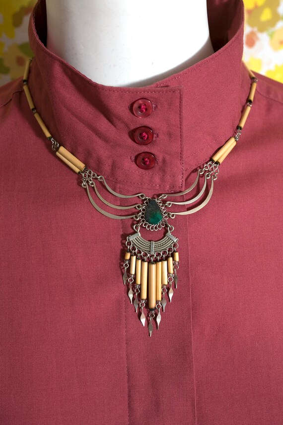 Vintage 70s Tribal Vibes Boho Necklace with Green… - image 3