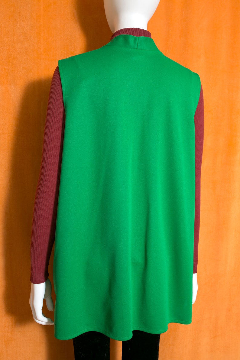 Gilet lungo in poliestere verde Kelly vintage anni '70 taglie forti con tasche immagine 9