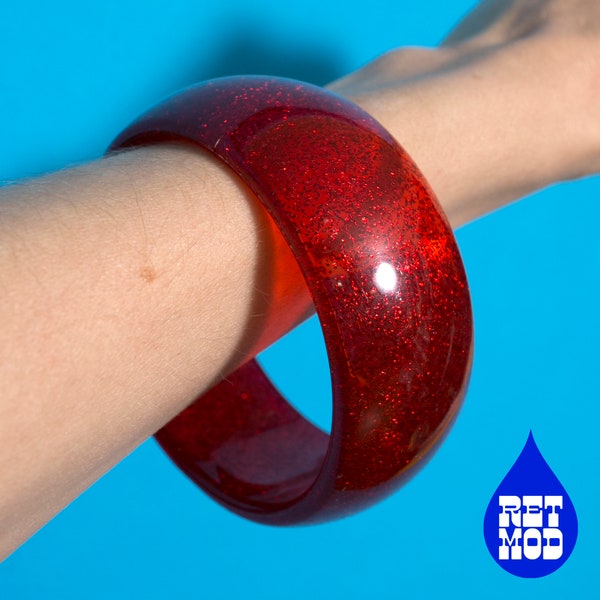 Red Glitter Vintage Statement Lucite Bangle