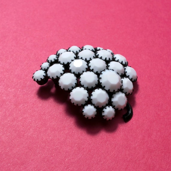 Unique Vintage 60s White Rhinestone & Black Grape… - image 7