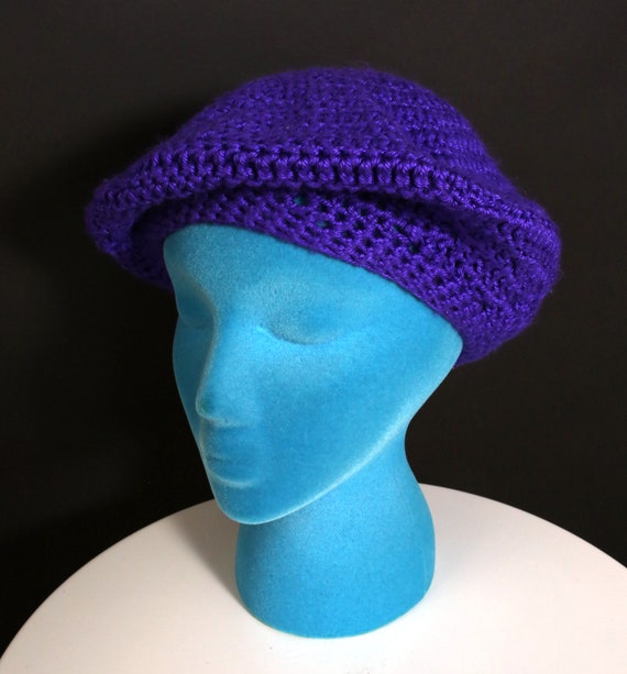 Lovely Vintage 70s 80s Purple Crochet Beret Tam H… - image 5