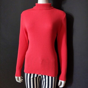 Fab Vintage 60s 70s Salmon Pink Ribbed Knit Turtleneck Sweater Top image 4