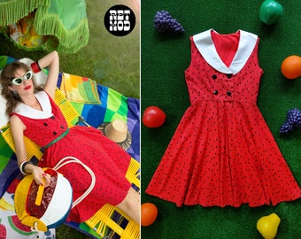 Fabulous Vintage Watermelon Fit & Flare Dress with White Collar