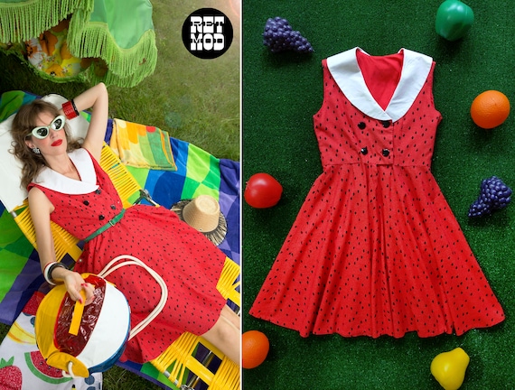 Fabulous Vintage Watermelon Fit & Flare Dress wit… - image 1