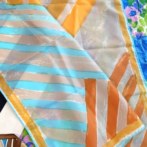 Fabulous Vera Neumann Vintage 60s 70s Pastel Orange Yellow Turquoise Abstract Lines Square Scarf image 4