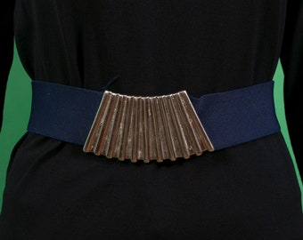 Vintage 70’s 80’s Fabric Stretchy Belts Metal Buckles Blue Red Black Navy Vintage 80s elastic belts, - Gem main image 2