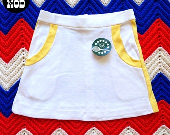 DEADSTOCK Vintage 70s 80s Super Soft White & Light Yellow Mini Tennis Skirt