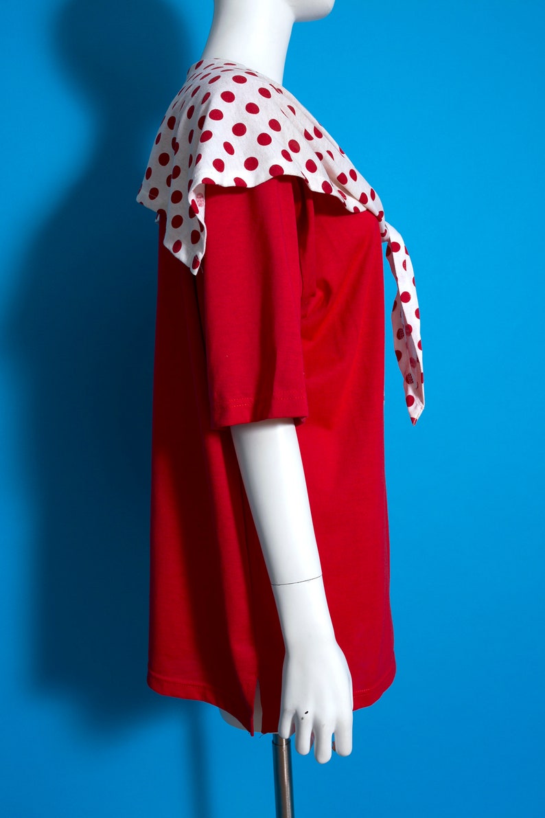 Cute Vintage 80s 90s Red & White Polka Dot Sailor Collar Oversized T-Shirt image 6