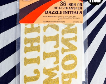 Iconic Vintage 70s Gold Glitter Cooper Style Font Iron-On Lettering Transfer
