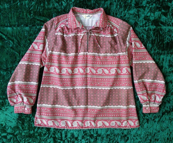 Lovely Vintage 70s Dusty Pink-Red & Beige Boho Pa… - image 1
