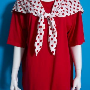 Cute Vintage 80s 90s Red & White Polka Dot Sailor Collar Oversized T-Shirt image 2