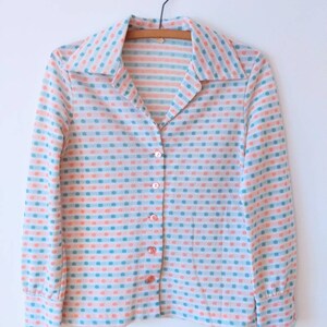 Cute Vintage 70s Long Sleeve Shirt with Pink and Mint Spots SIZE 12 image 3