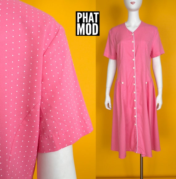 Vintage 80s 90s Pink & White Polkadot Summer Dress