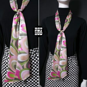 Shiny Satin Pastel Pink Green Hearts Retro Style Long Scarf image 2