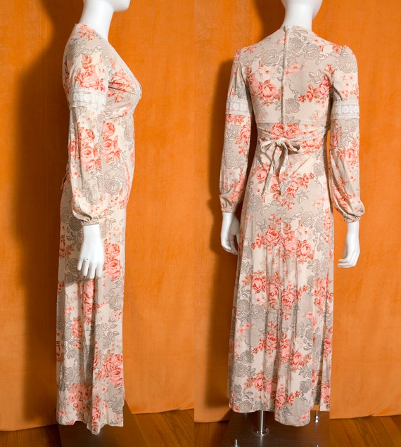 So Pretty Vintage 70s Off-White & Pink Floral Lac… - image 6