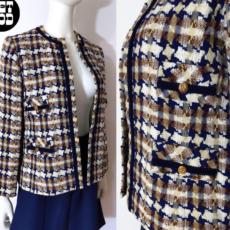 Houndstooth Notch Seamed Blazer