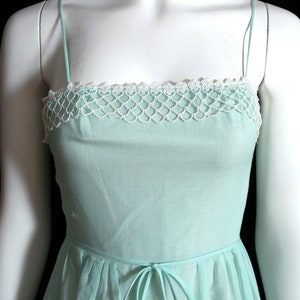 Lovely Vintage 70s Light Minty Green Cotton Maxi Dress with Pretty White Trim image 5