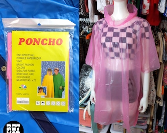 Fab Pink Vintage Sheer Vinyl Rain Poncho - Deadstock