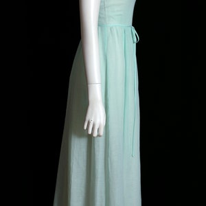 Lovely Vintage 70s Light Minty Green Cotton Maxi Dress with Pretty White Trim image 7