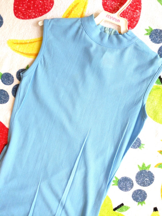 DEADSTOCK Vintage 70s Light Blue Ribbed Sleeveles… - image 3