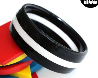 Graphic Vintage Black & White Stripe Chunky Bangle Bracelet