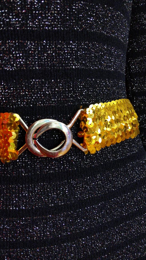 Iconic Vintage 70s 80s Gold Sequin Stretch Belt - Etsy display picture 1