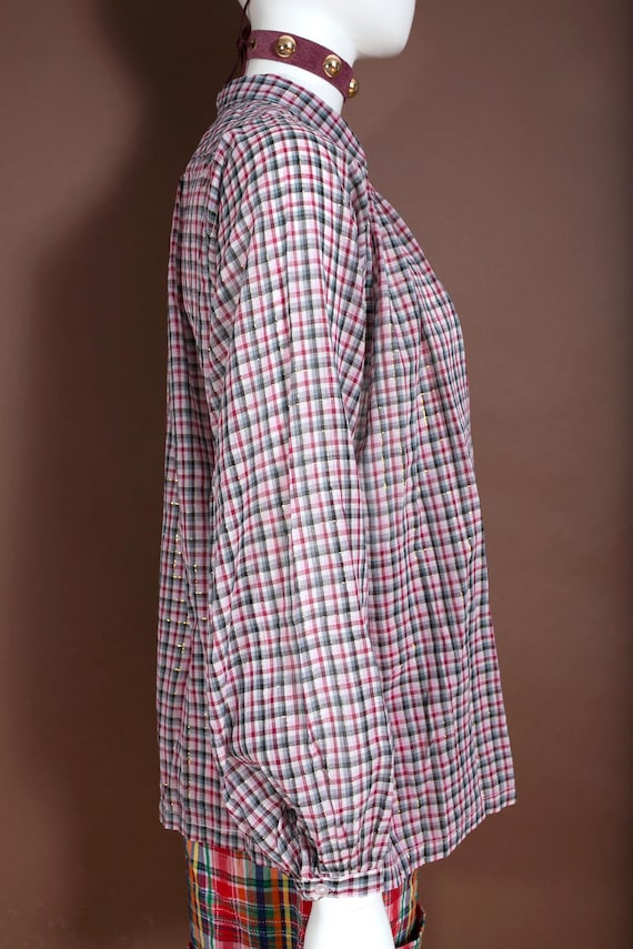 Billowy Boho Vintage 70s 80s Maroon & Gray Plaid … - image 4
