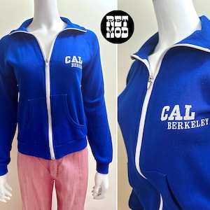 Comfy Cal Berkely Vintage 70s 80s Blue White Sweatshirt Track Jacket