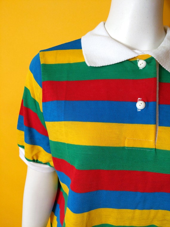 Bright Vintage 70s Colorful Stripe Polo Shirt by … - image 4