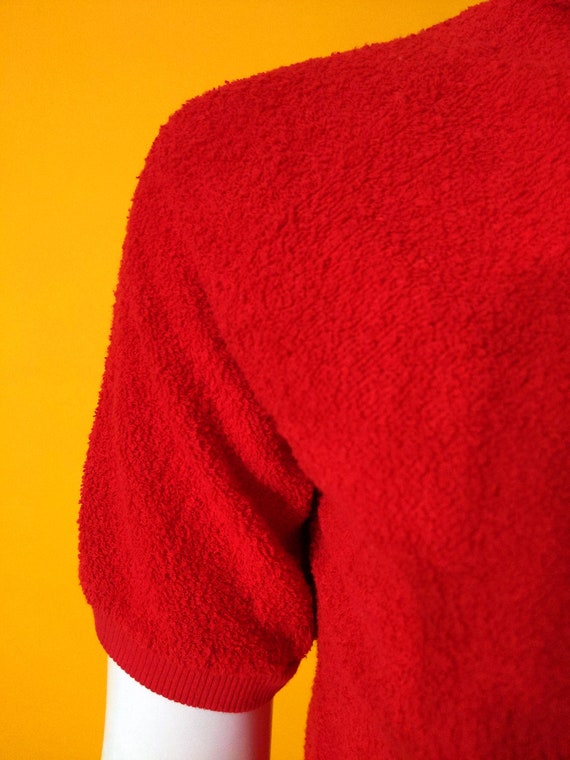 Cool Vintage 70s 80s Bright Red Terrycloth Top - image 7