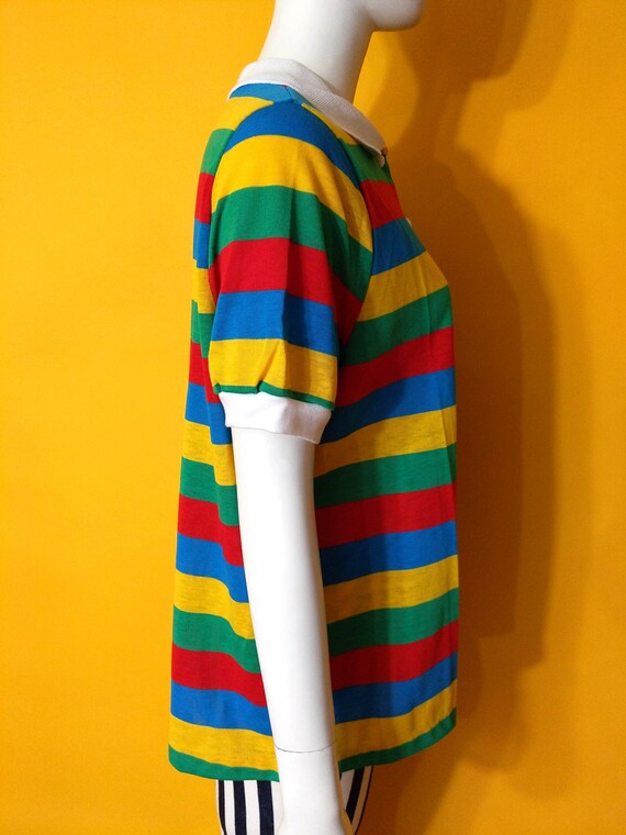 Bright Vintage 70s Colorful Stripe Polo Shirt by … - image 8