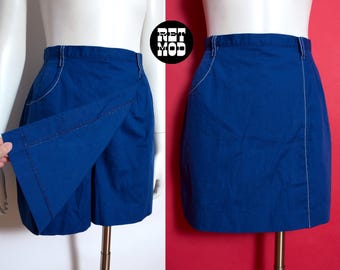 Minifalda náutica vintage de algodón azul de los años 60 y 70