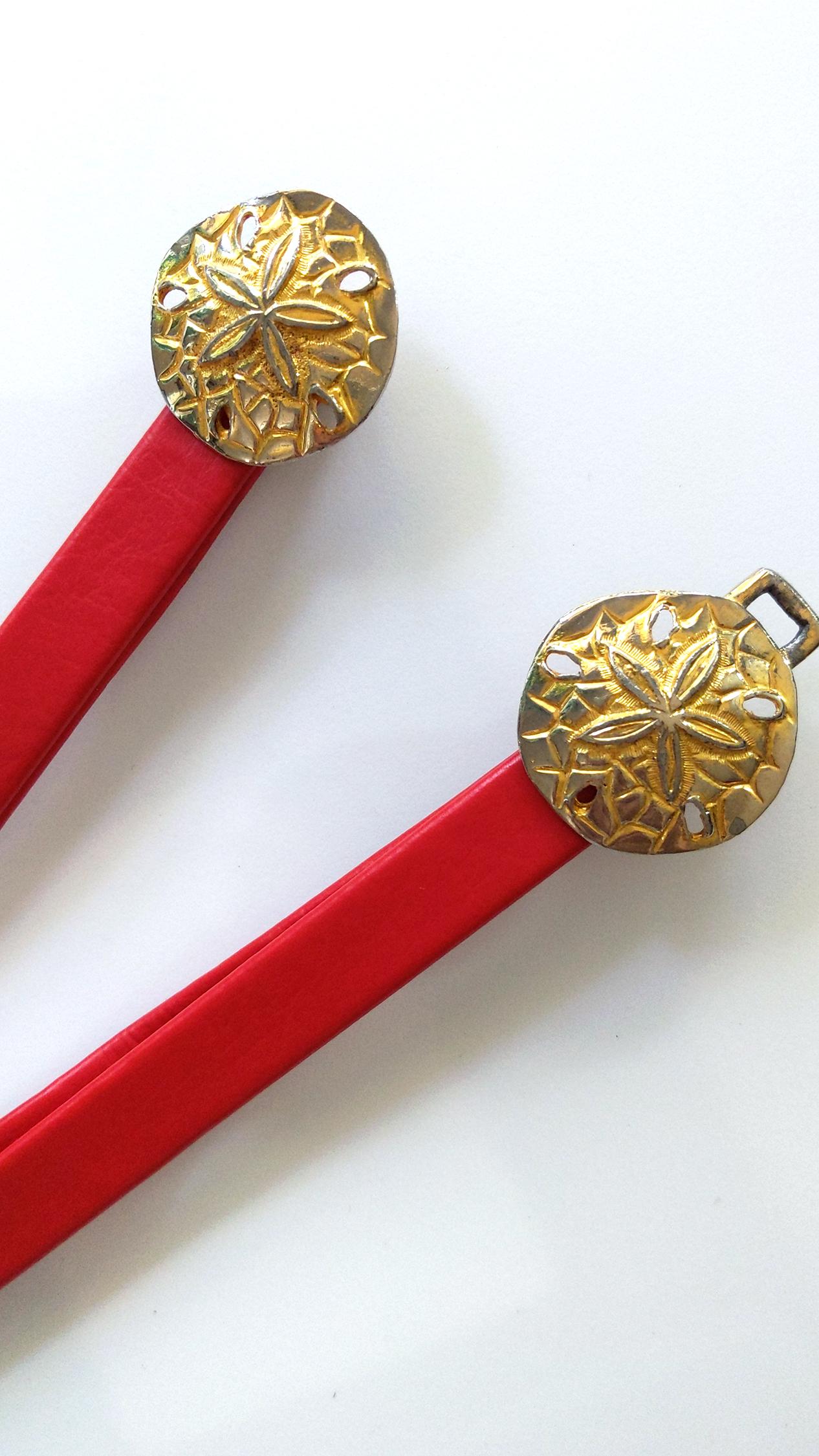 Fun Sand Dollar Seashell Buckle Vintage 70s Red Adjustable  display picture 1