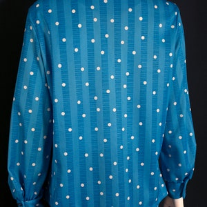 Pop Art Vintage 70s Blue & White Polka Dot Long Sleeve Collared Button Down Shirt PLUS SIZE image 8