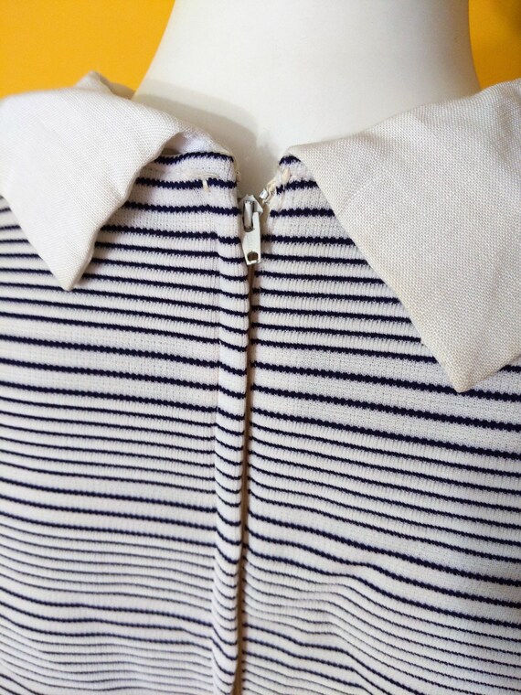 Cute Vintage 60s 70s Black White Stripe Poly Dres… - image 9