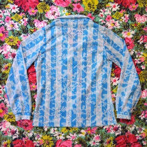 Vintage 70s 80s Pretty Blue Floral Stripe Print Blouse image 8