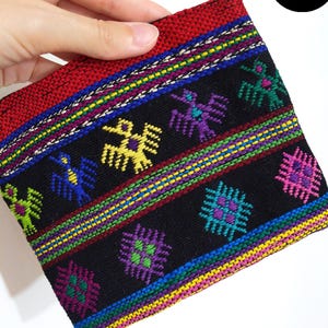 NWOT Vintage 70s Guatemalan Black Woven Zipper Bolsa com pássaros