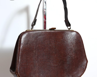 Iconic Vintage 50s Brown Alligator Handbag Purse